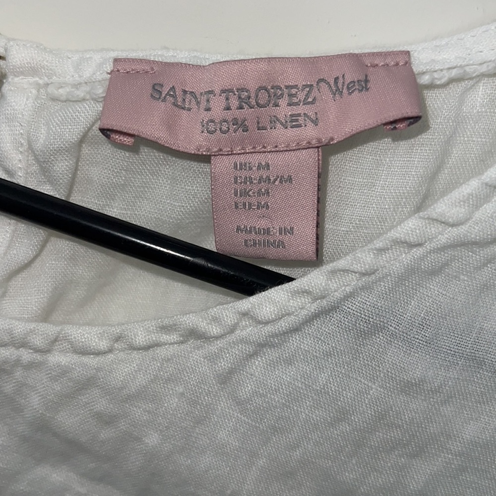 St. Tropez West 100% Linen Tank with lace detail - Picture 2 of 5